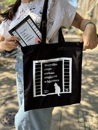 Torba czarna "Wszystko, czego szukasz, znajdziesz w bibliotece"